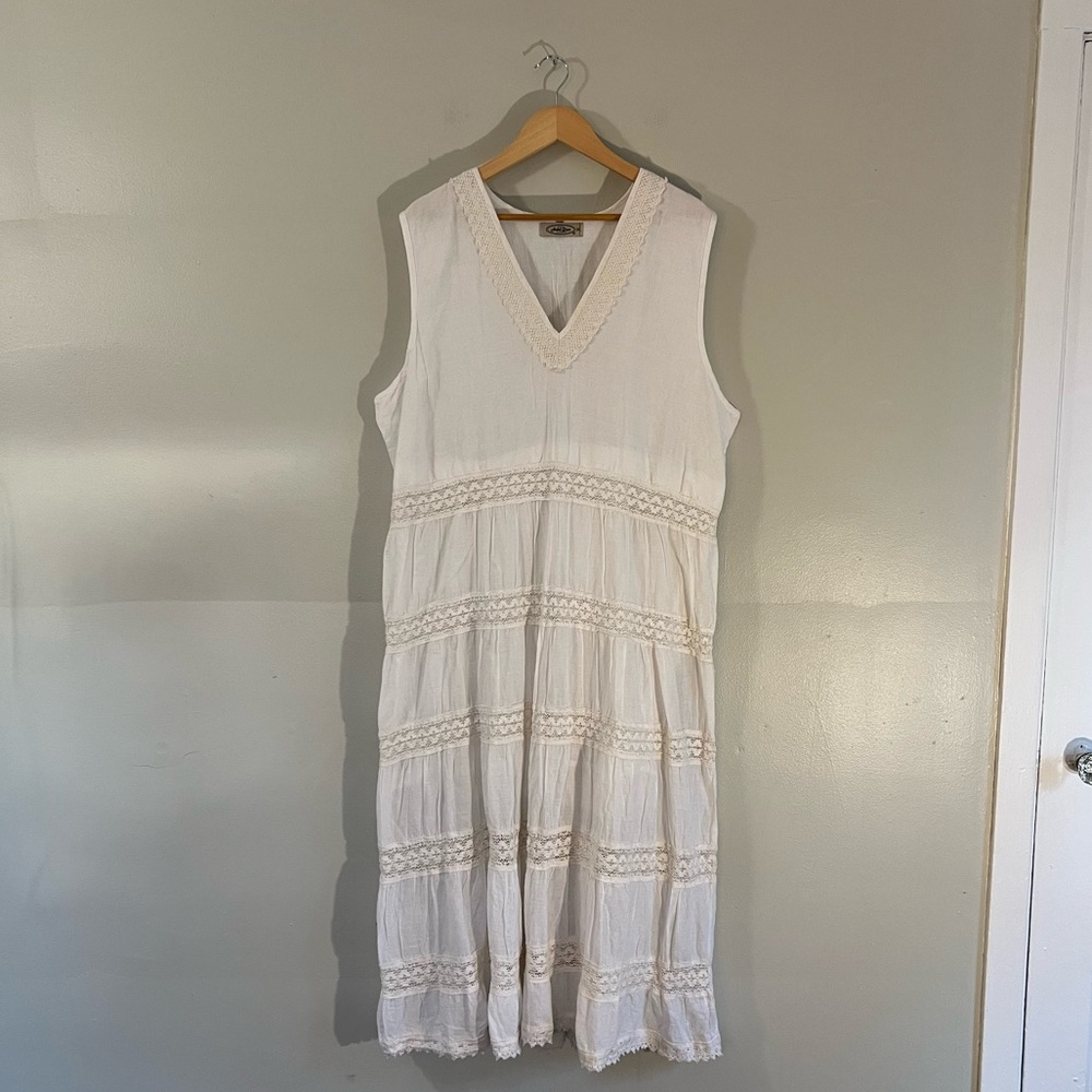 Shore Drive Sleeveless Crochet Trim White Midi Dress Coastal Beach Boho 3Xl